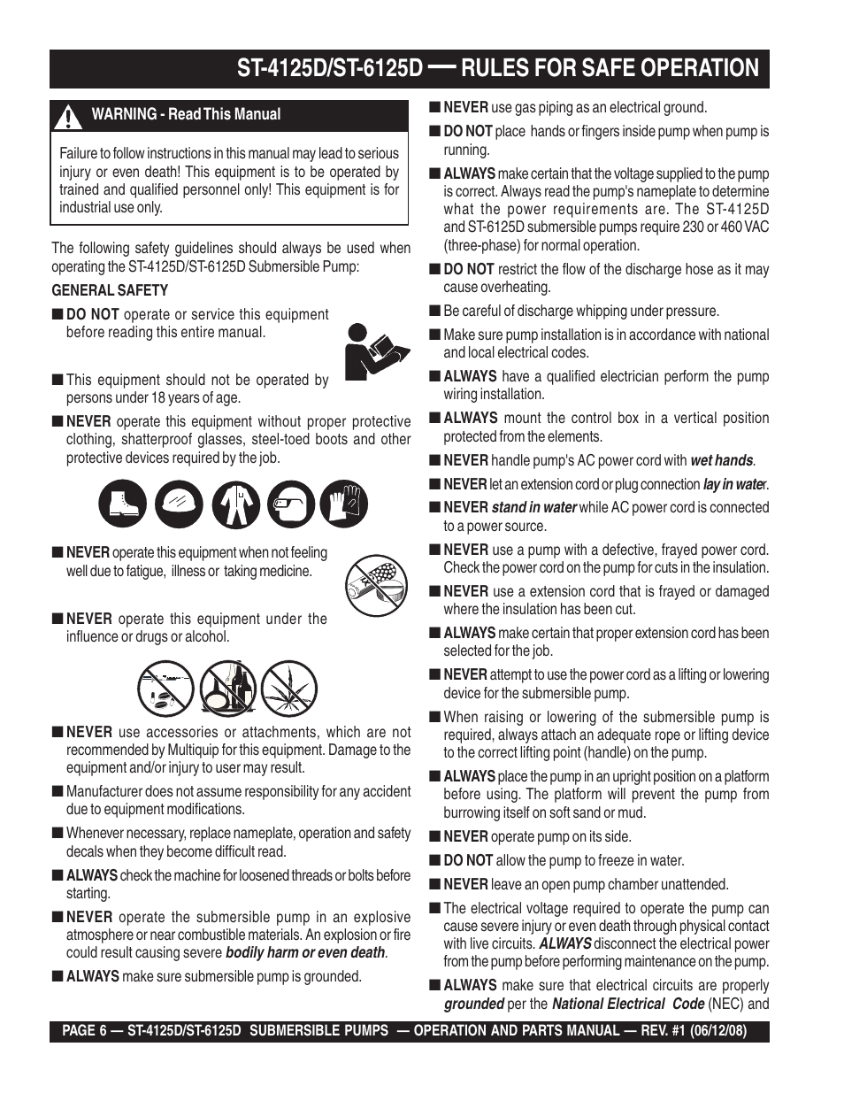 Rules for safe operation | Multiquip ST4125D User Manual | Page 6 / 36