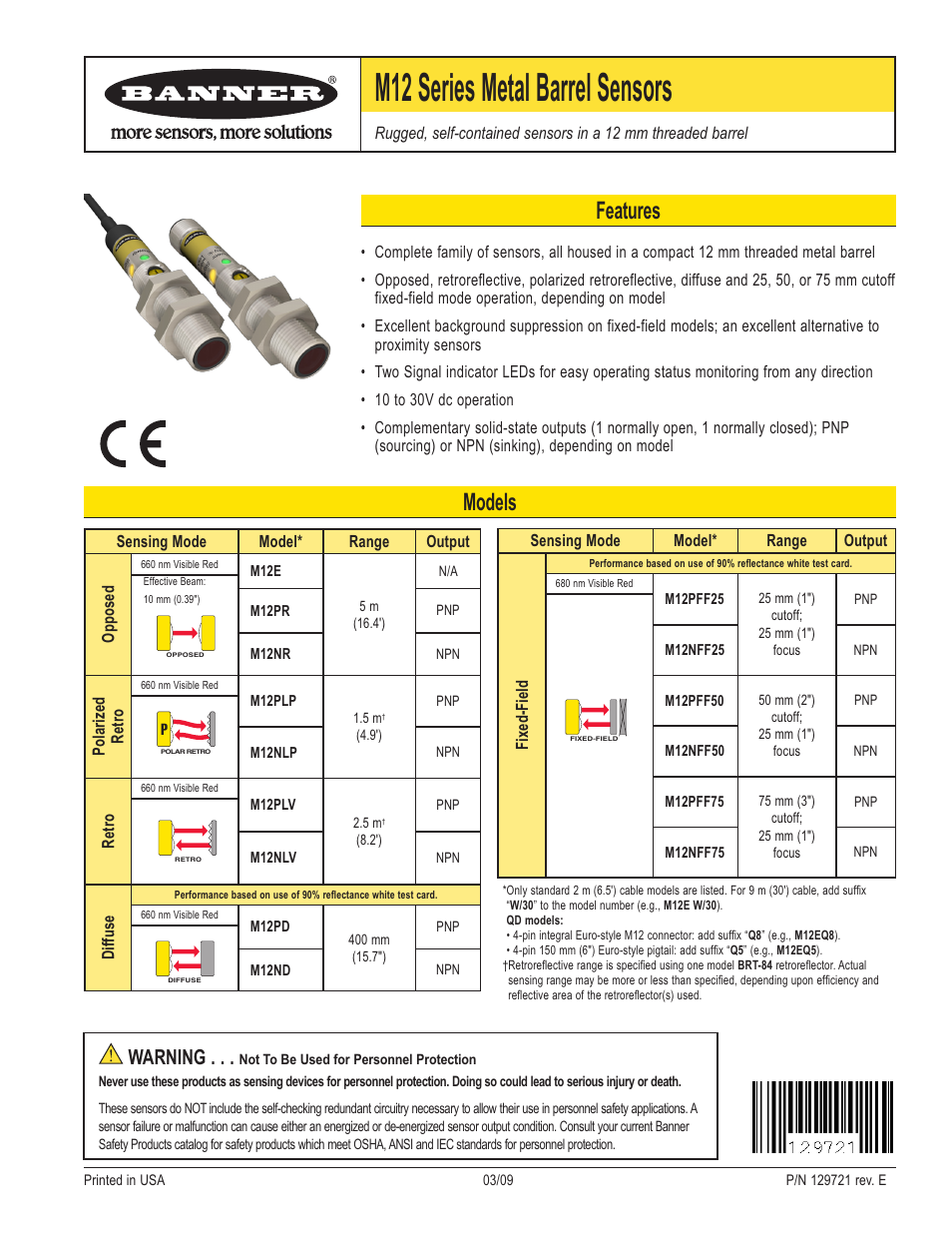 Banner M12 Series—Visible Red LED User Manual | 8 pages