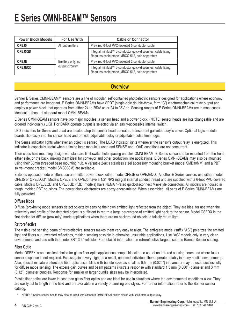 E series omni-beam™ sensors, Overview | Banner OMNI-BEAM Series User Manual | Page 4 / 10