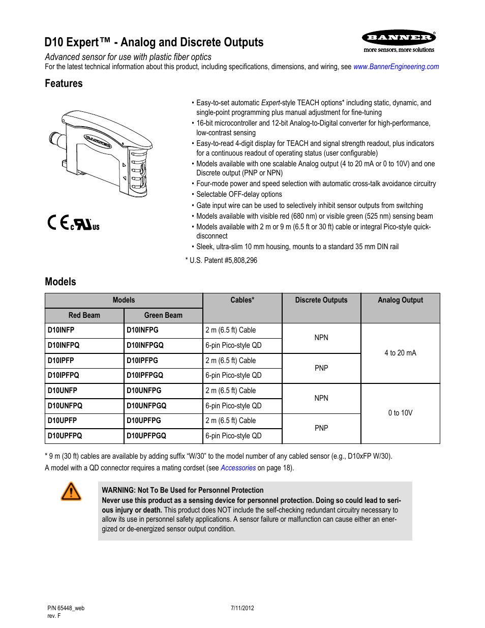 Banner D10 Expert with Numeric Display—Discrete User Manual | 19 pages