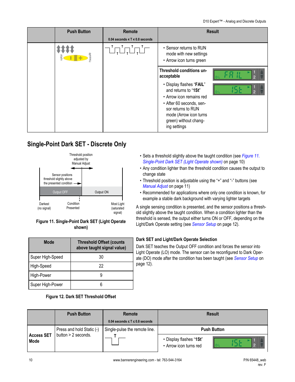 Single-point dark set - discrete only | Banner D10 Expert with Numeric Display—Discrete User Manual | Page 10 / 19