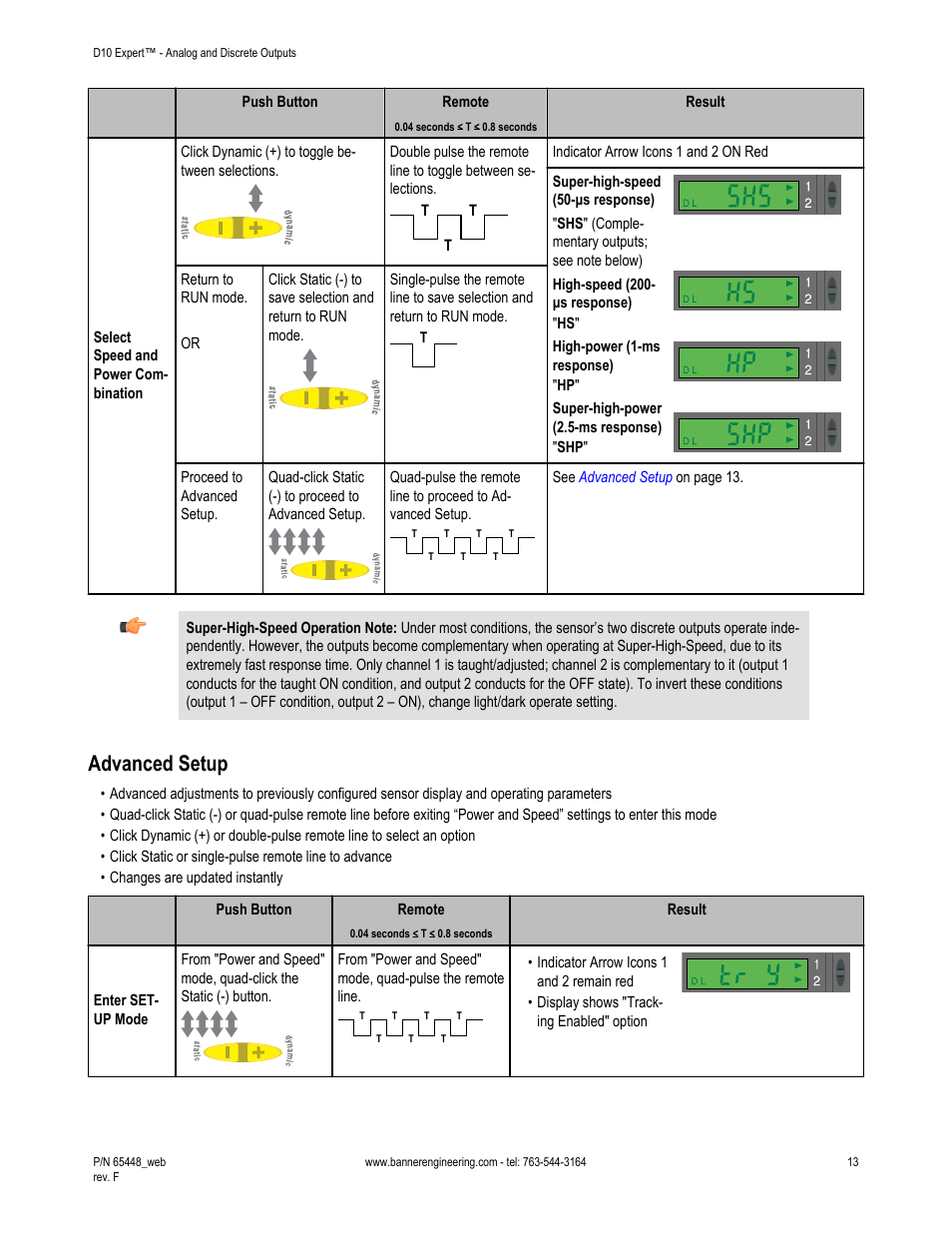 Advanced setup, Vanced setup | Banner D10 Expert with Numeric Display—Discrete User Manual | Page 13 / 19