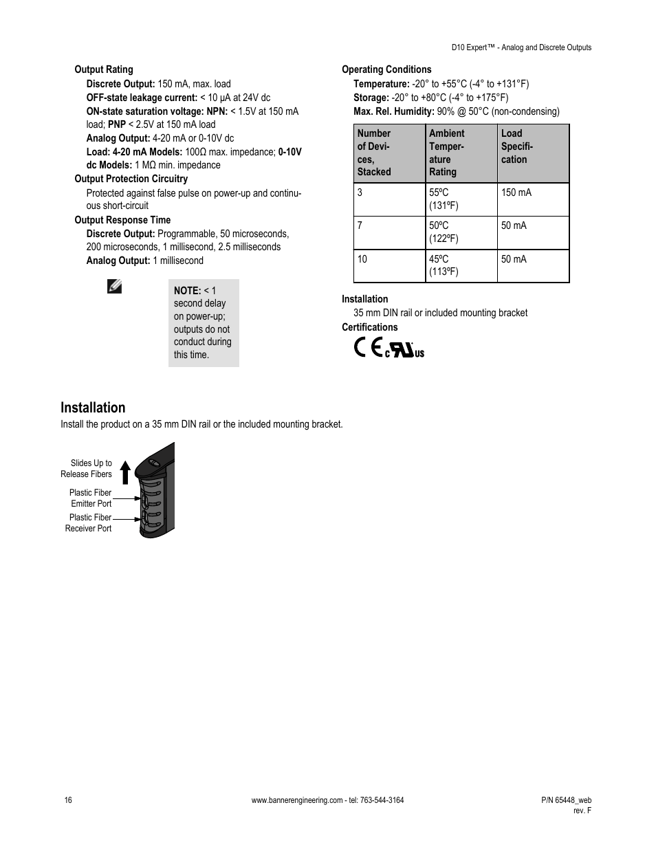 Installation, Stallation | Banner D10 Expert with Numeric Display—Discrete User Manual | Page 16 / 19