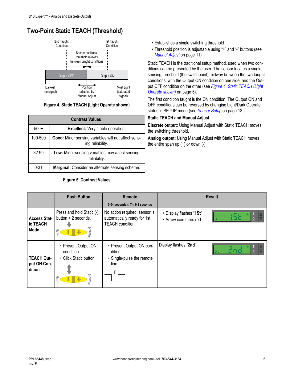 Two-point static teach (threshold) | Banner D10 Expert with Numeric Display—Discrete User Manual | Page 5 / 19