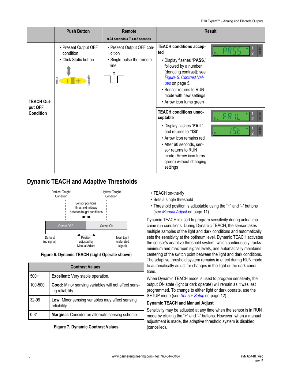 Dynamic teach and adaptive thresholds | Banner D10 Expert with Numeric Display—Discrete User Manual | Page 6 / 19