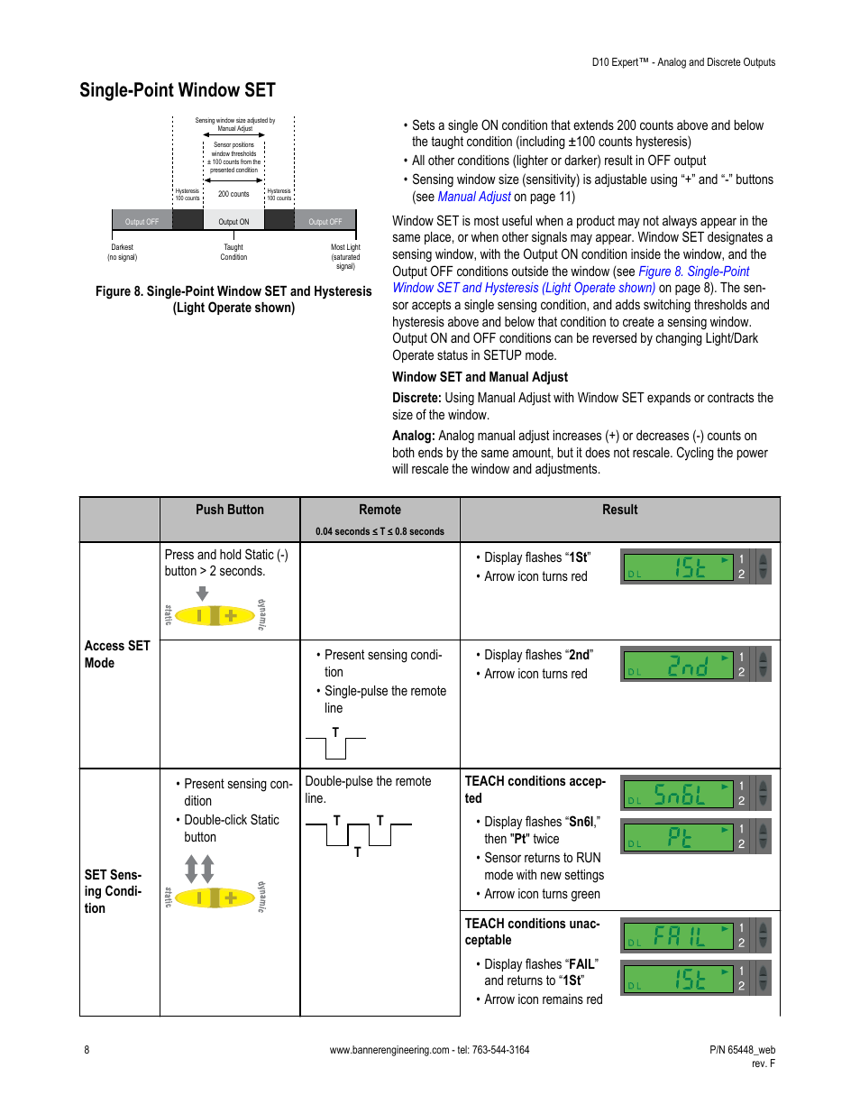 Single-point window set | Banner D10 Expert with Numeric Display—Discrete User Manual | Page 8 / 19