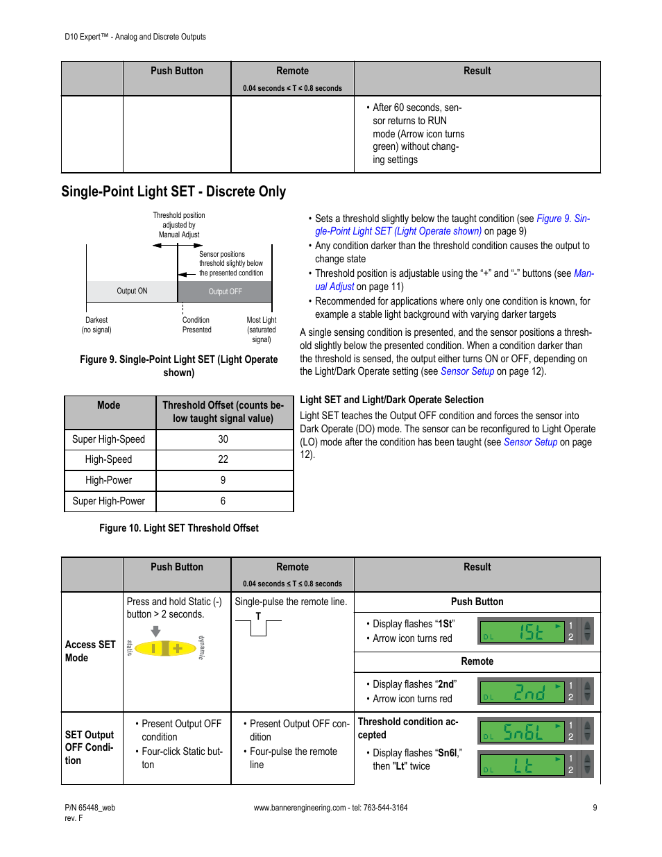 Single-point light set - discrete only | Banner D10 Expert with Numeric Display—Discrete User Manual | Page 9 / 19