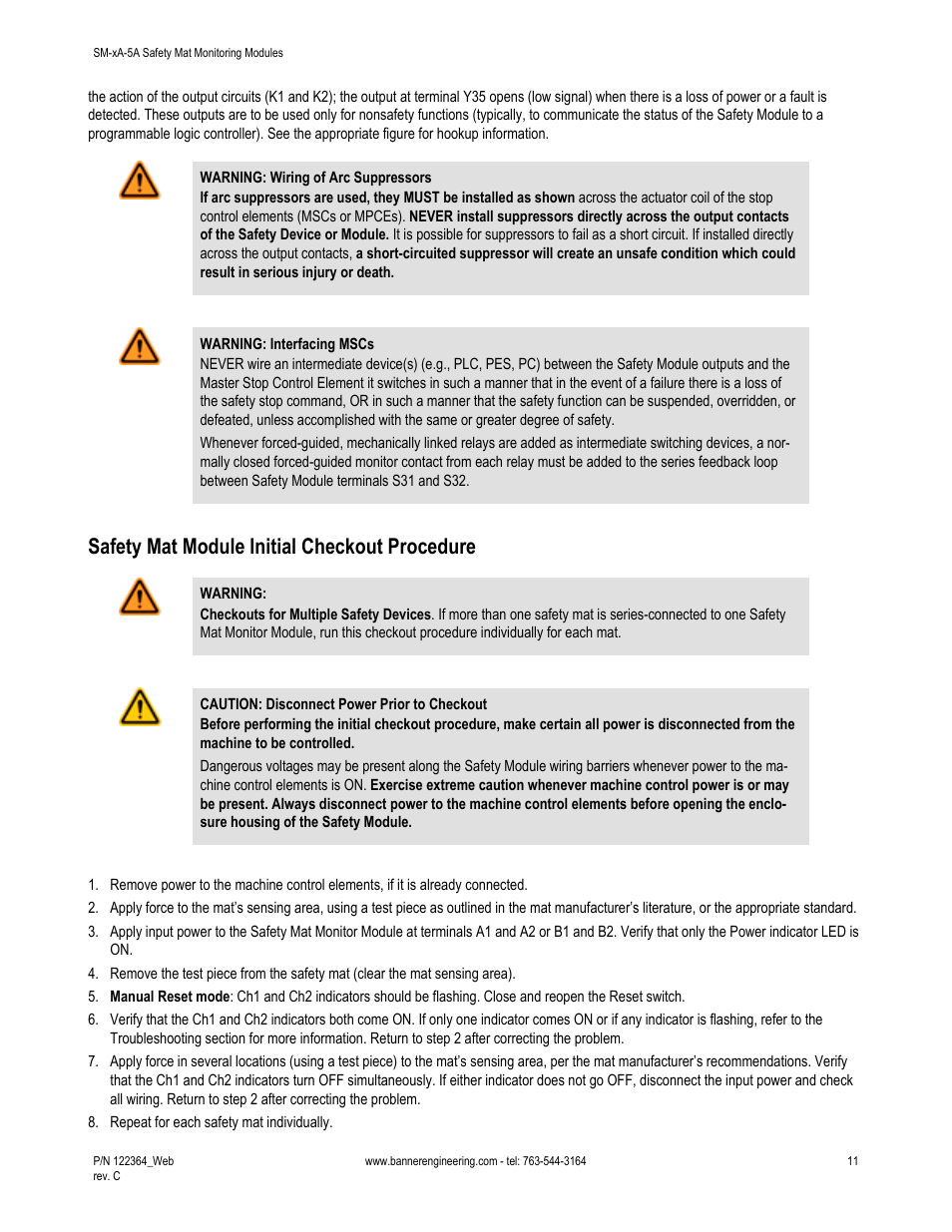 Safety mat module initial checkout procedure | Banner Safety Mat Monitoring Modules User Manual | Page 11 / 16