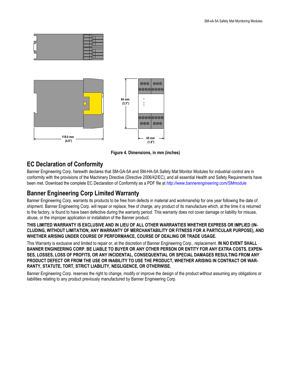 Ec declaration of conformity, Banner engineering corp limited warranty | Banner Safety Mat Monitoring Modules User Manual | Page 16 / 16