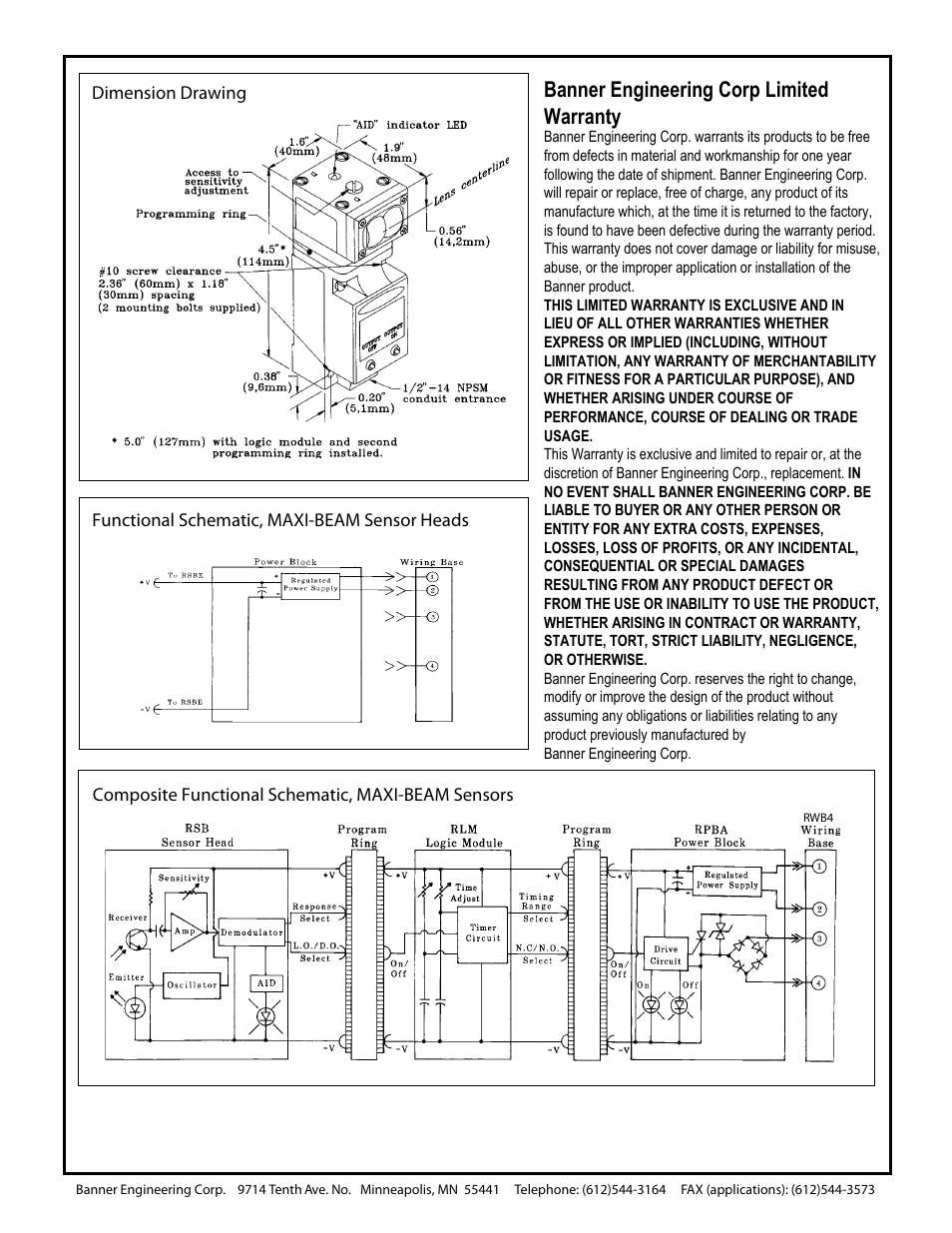 Banner engineering corp limited warranty | Banner MAXI-BEAM Series User Manual | Page 6 / 6