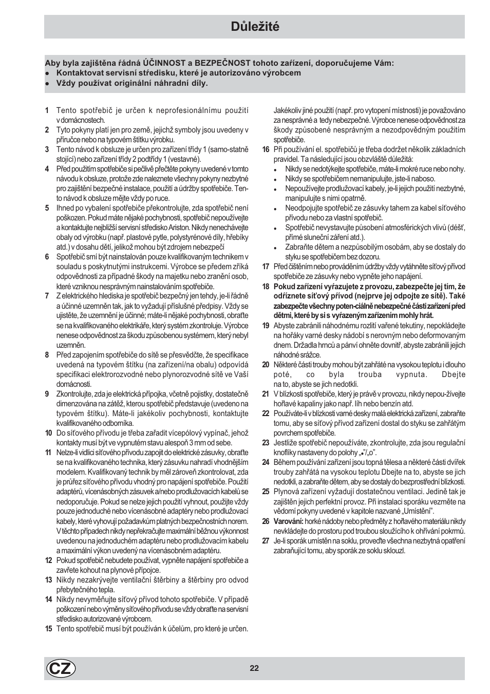 Dùleité | Indesit K3C11/R User Manual | Page 22 / 68