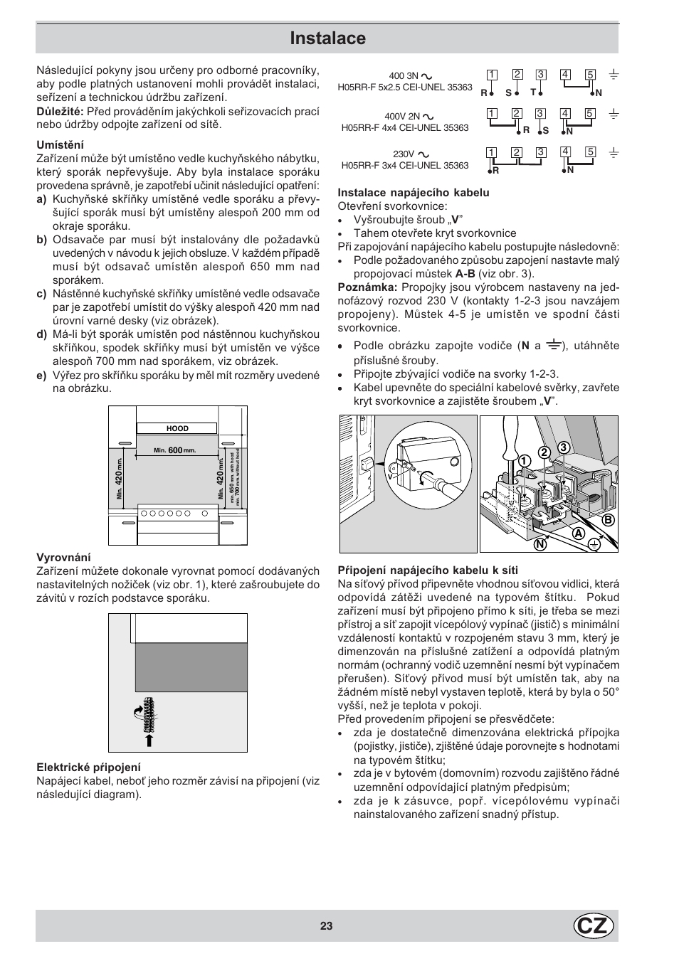 Instalace | Indesit K3C11/R User Manual | Page 23 / 68