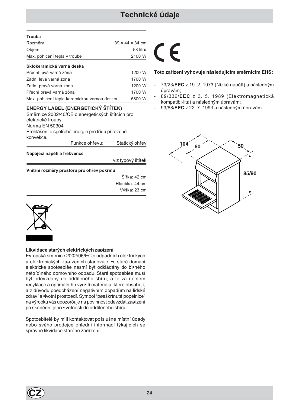 Technické údaje | Indesit K3C11/R User Manual | Page 24 / 68