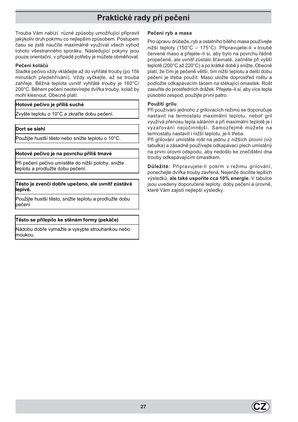 Praktické rady pøi peèení | Indesit K3C11/R User Manual | Page 27 / 68