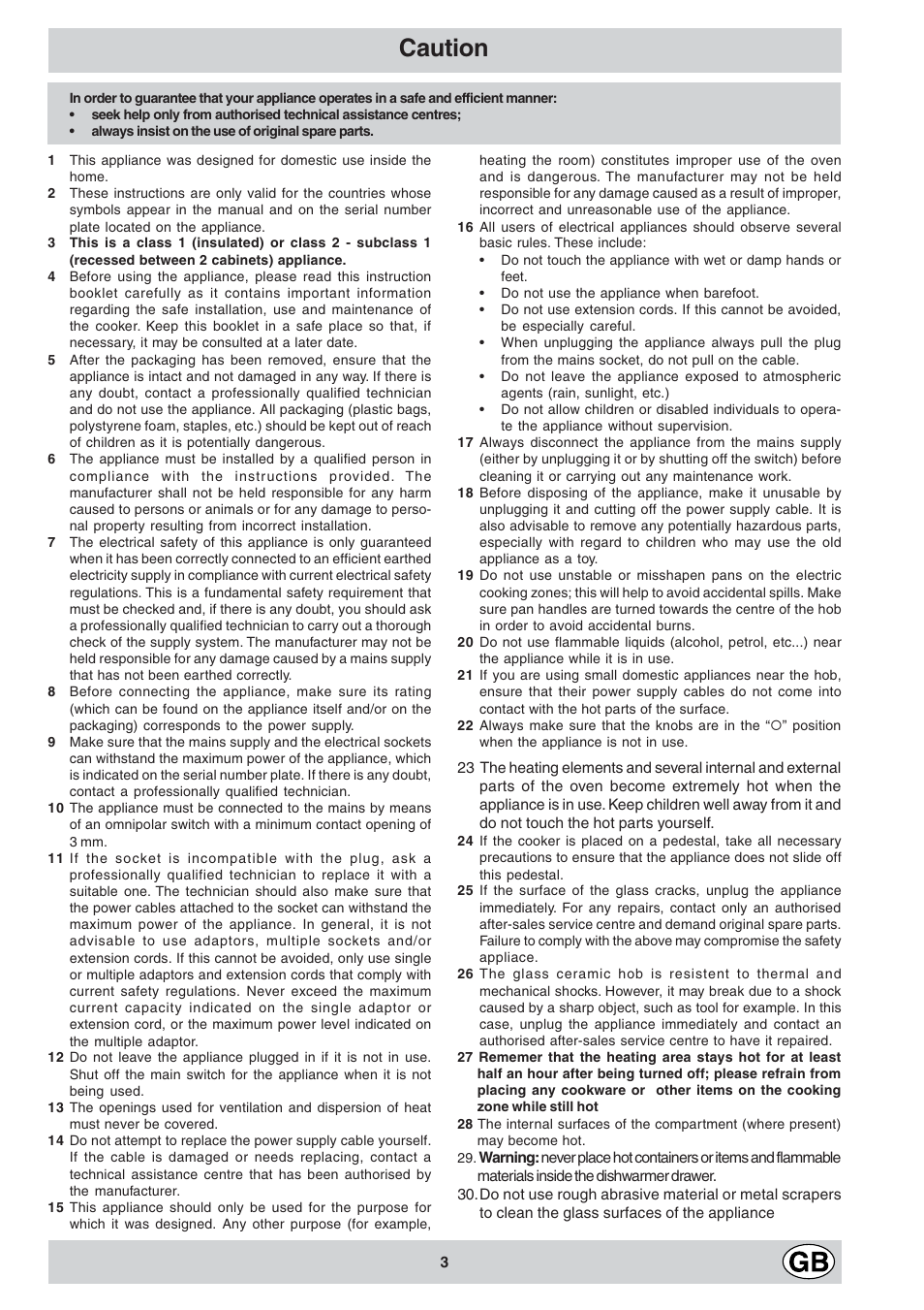 Caution | Indesit K3C11/R User Manual | Page 3 / 68