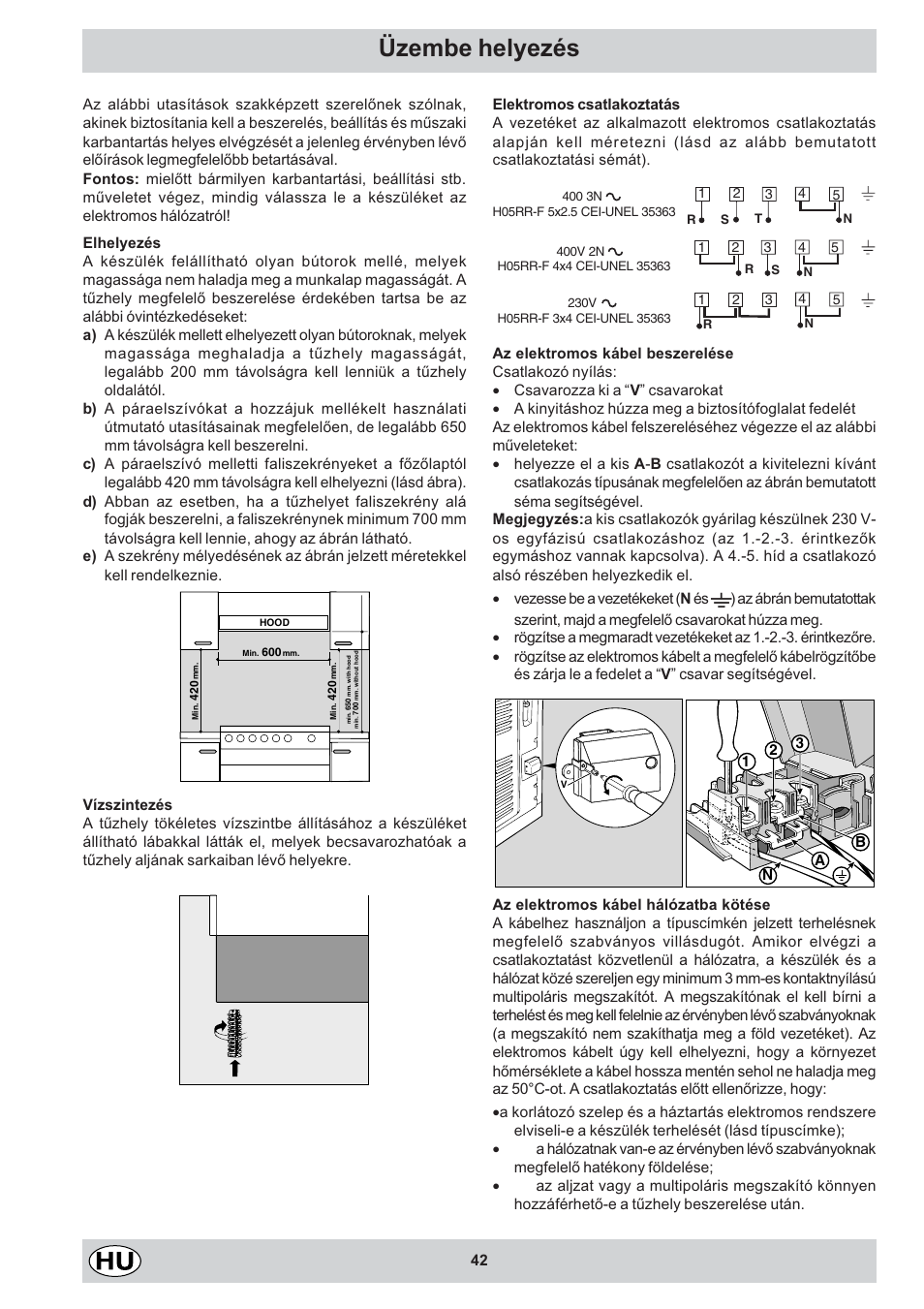 Üzembe helyezés | Indesit K3C11/R User Manual | Page 42 / 68