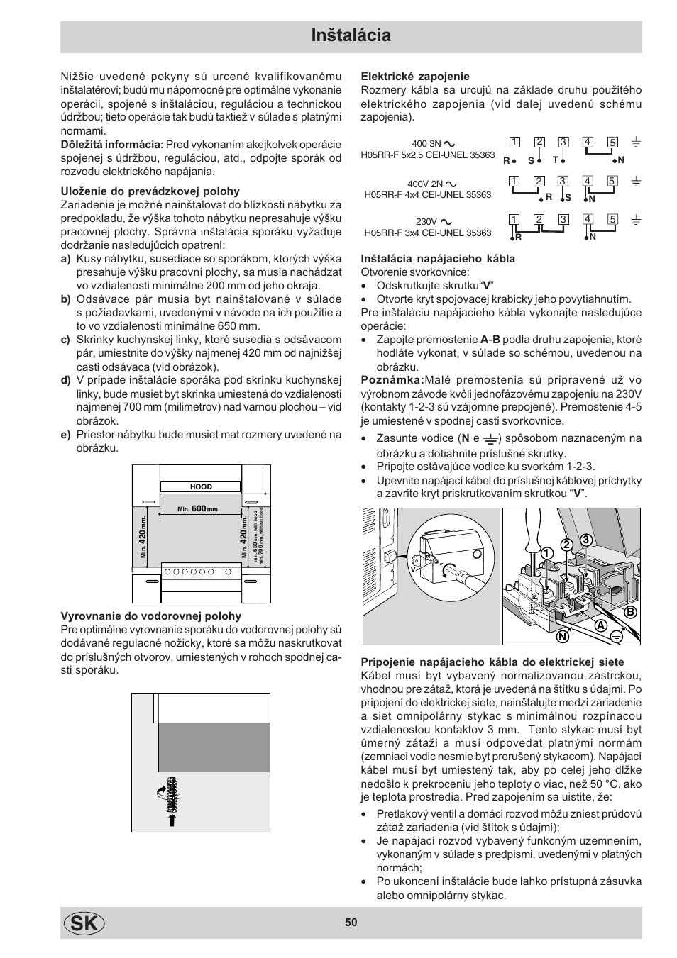 Intalácia | Indesit K3C11/R User Manual | Page 50 / 68