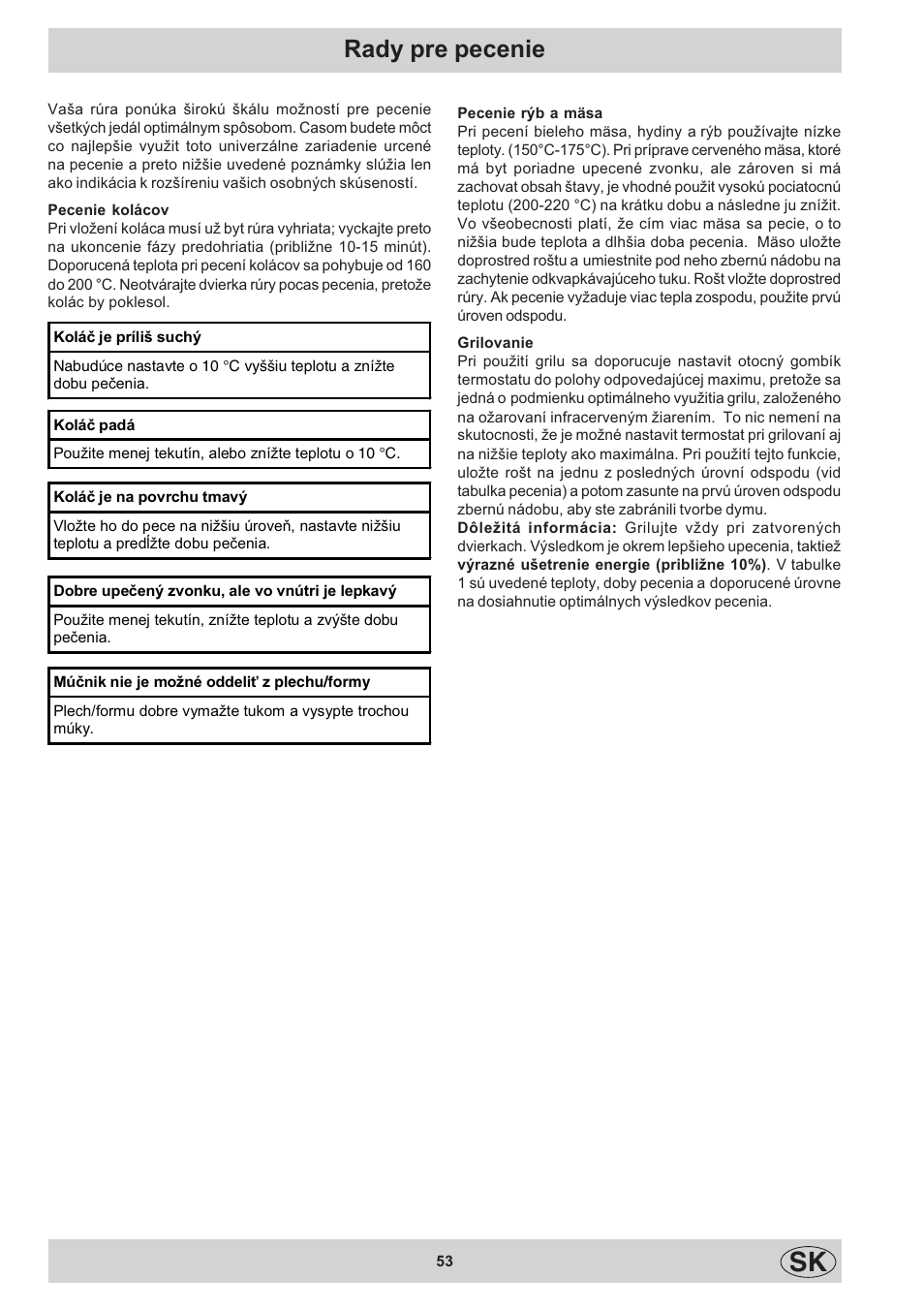 Rady pre pecenie | Indesit K3C11/R User Manual | Page 53 / 68