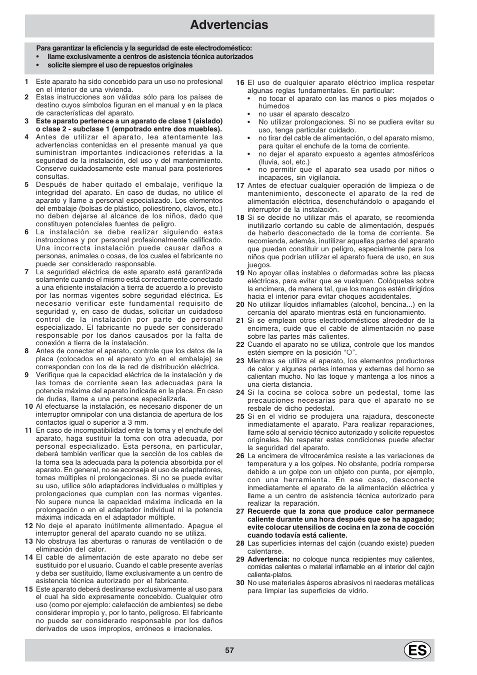 Advertencias | Indesit K3C11/R User Manual | Page 57 / 68