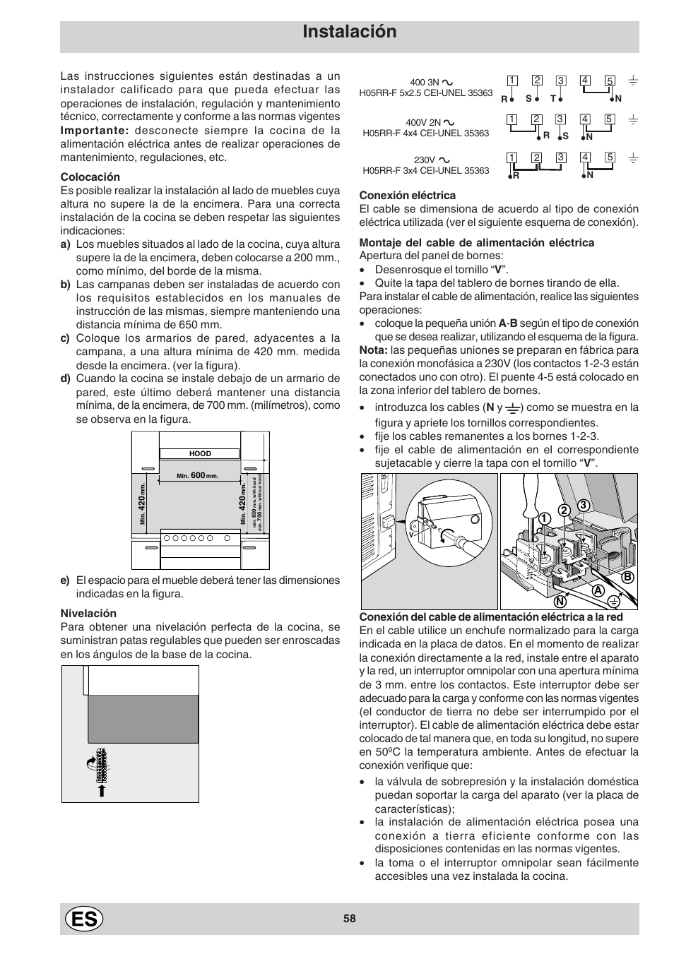 Instalación | Indesit K3C11/R User Manual | Page 58 / 68