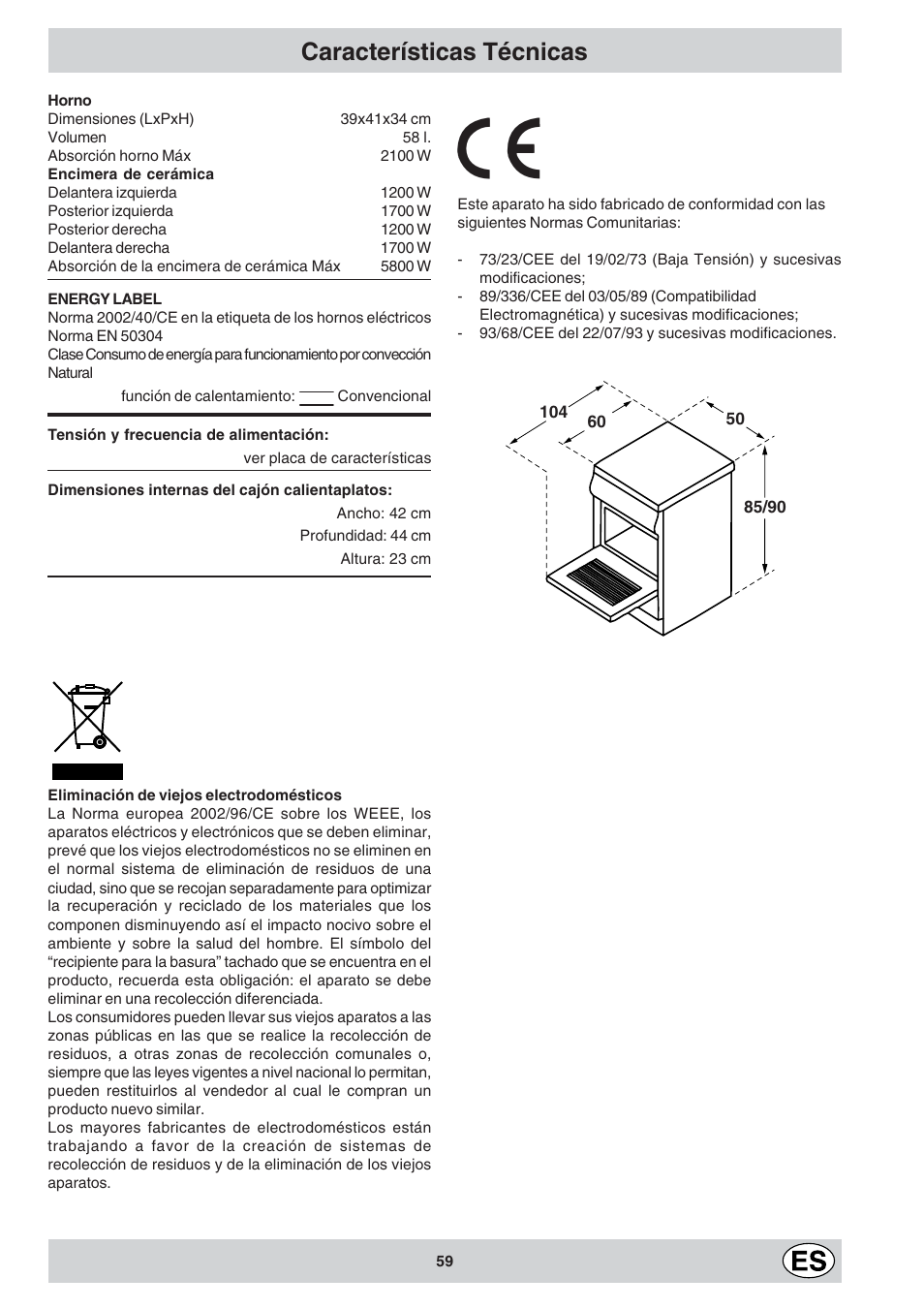 Características técnicas | Indesit K3C11/R User Manual | Page 59 / 68