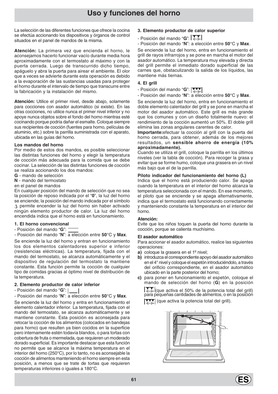 Uso y funciones del horno | Indesit K3C11/R User Manual | Page 61 / 68