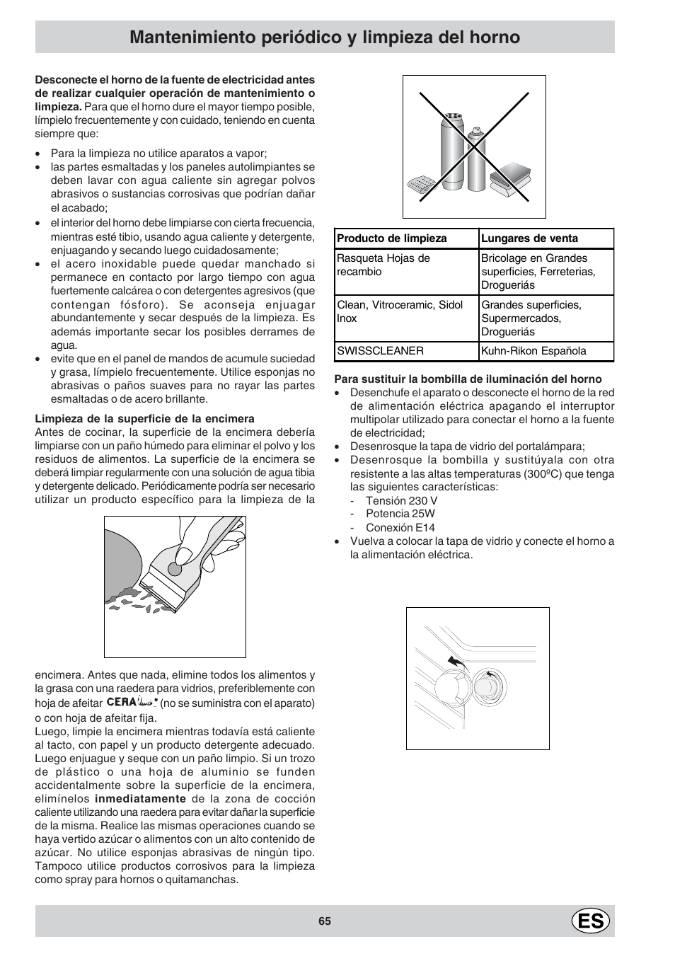 Mantenimiento periódico y limpieza del horno | Indesit K3C11/R User Manual | Page 65 / 68