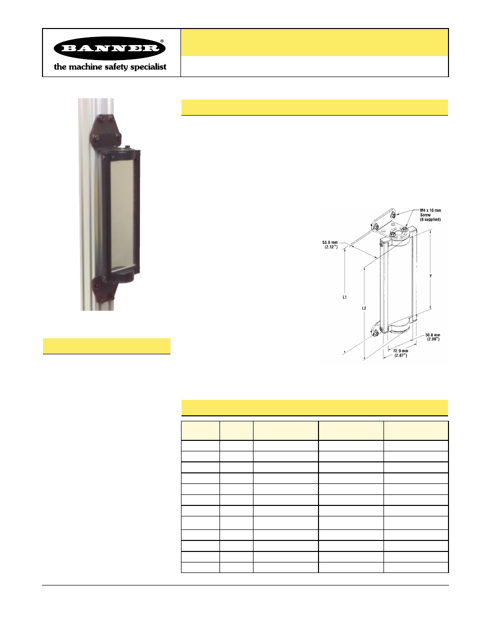 Banner MSM Series Corner Mirrors User Manual | 4 pages