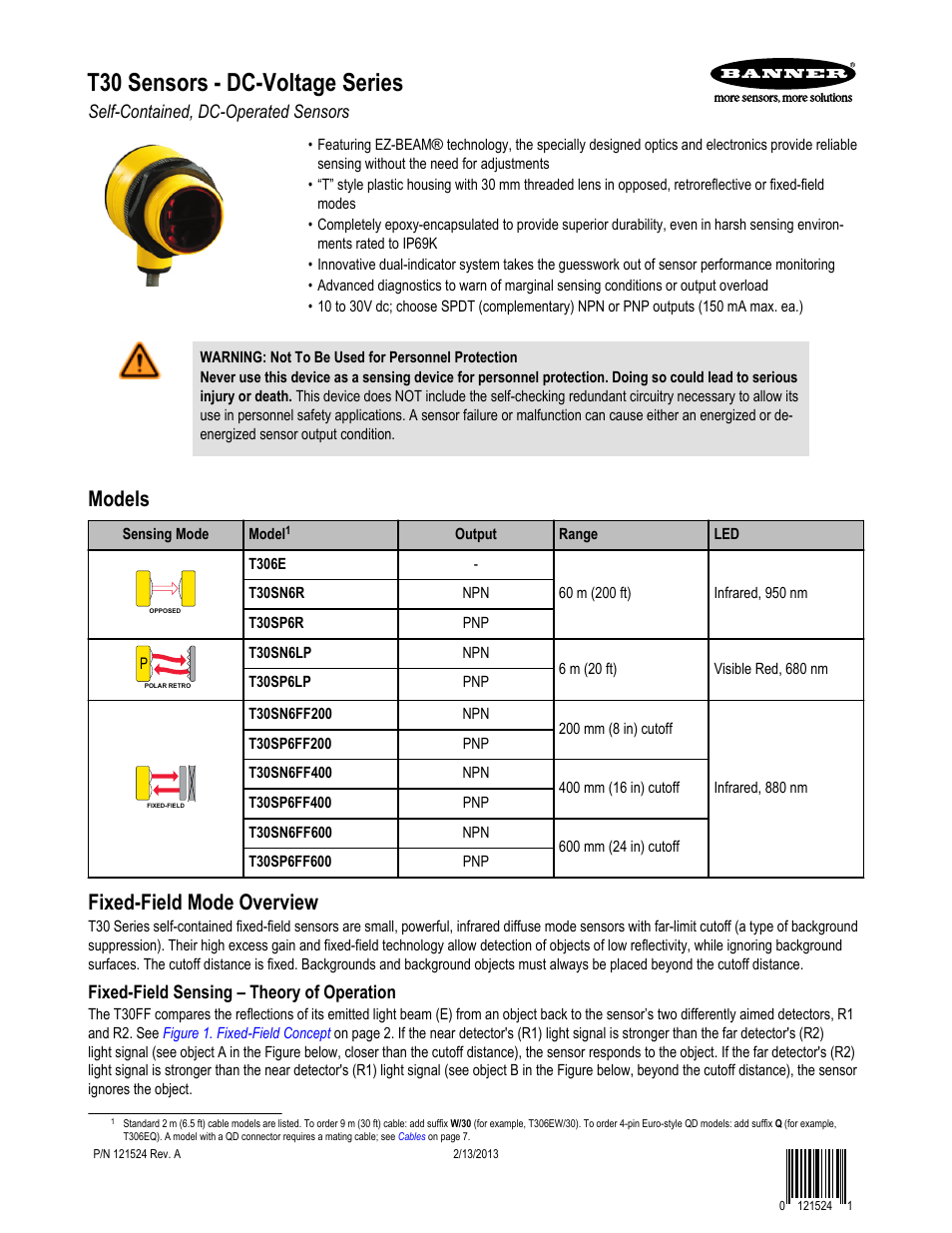 Banner T30 Series User Manual | 7 pages