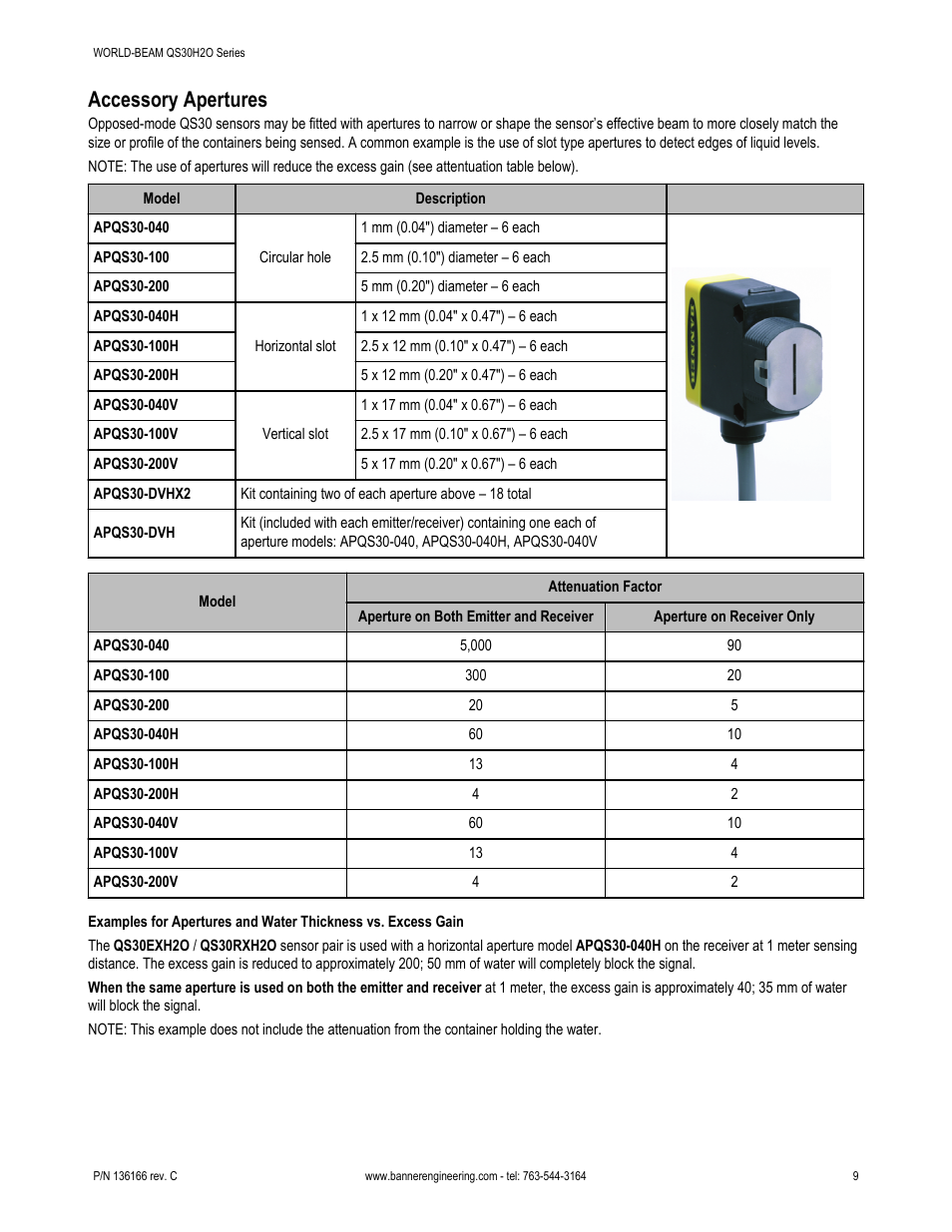 Accessory apertures | Banner WORLD-BEAM QS30 Water Sensor User Manual | Page 9 / 10