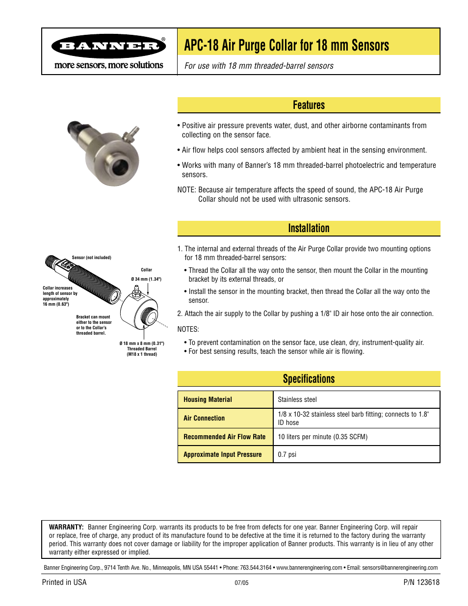 Banner T-GAGE M18T Series Temperature Sensors User Manual | 1 page