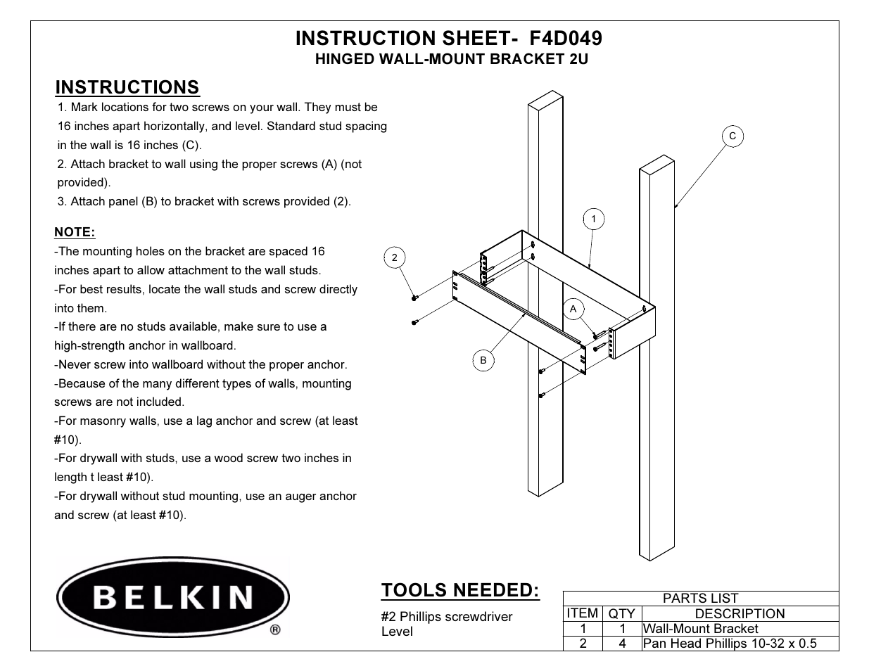 Belkin F4D049 User Manual | 1 page