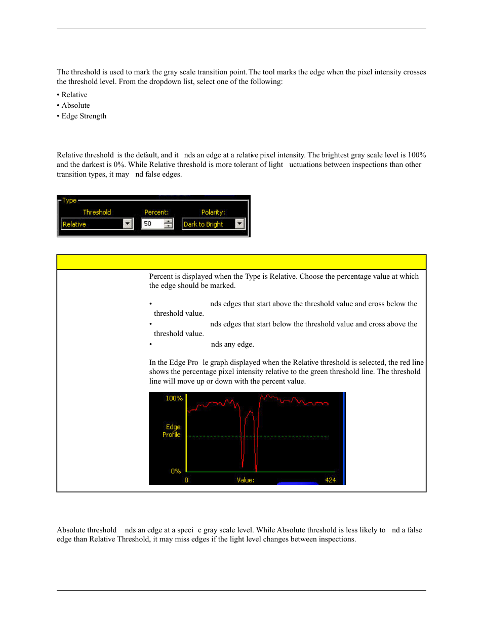 Threshold type, Relative threshold, Absolute threshold | Banner PresencePLUS Pro COLOR—PROII Camera User Manual | Page 100 / 392