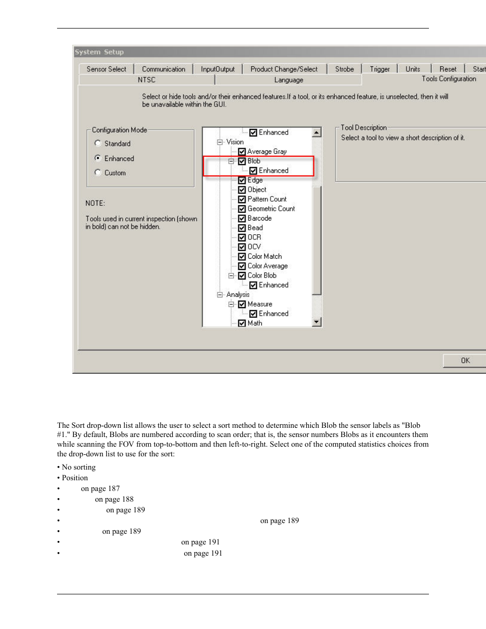Blob sort | Banner PresencePLUS Pro COLOR—PROII Camera User Manual | Page 134 / 392