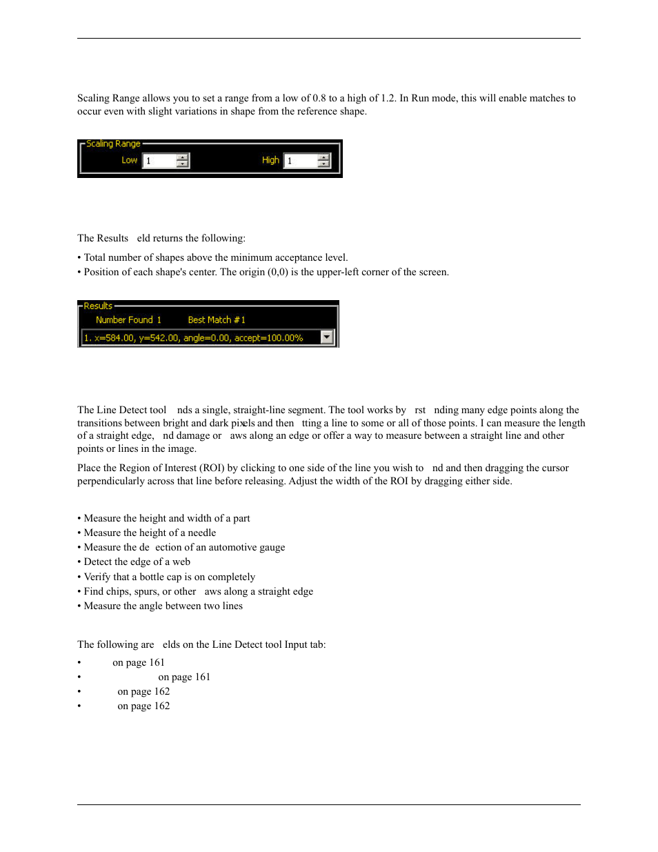 Scaling range, Results, 6 line detect tool | Banner PresencePLUS Pro COLOR—PROII Camera User Manual | Page 159 / 392