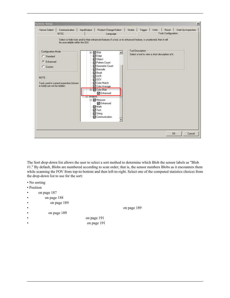 Blob sort | Banner PresencePLUS Pro COLOR—PROII Camera User Manual | Page 183 / 392