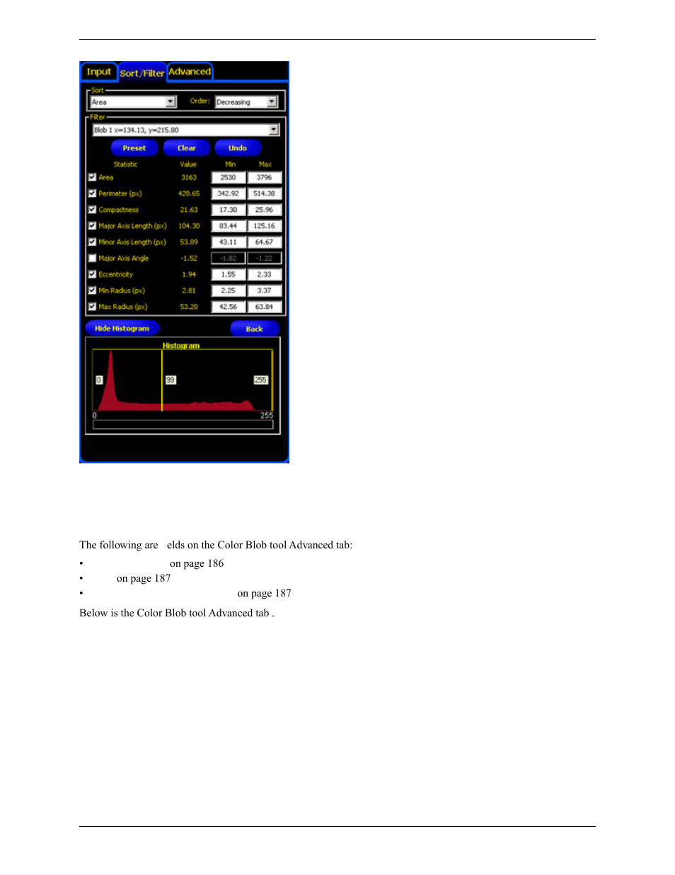 Color blob tool advanced tab | Banner PresencePLUS Pro COLOR—PROII Camera User Manual | Page 185 / 392
