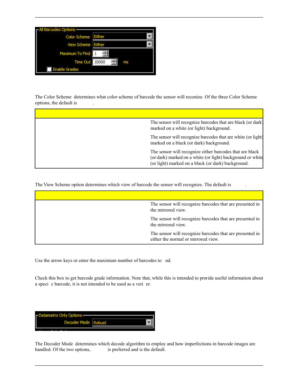 Datamatrix only options | Banner PresencePLUS Pro COLOR—PROII Camera User Manual | Page 199 / 392