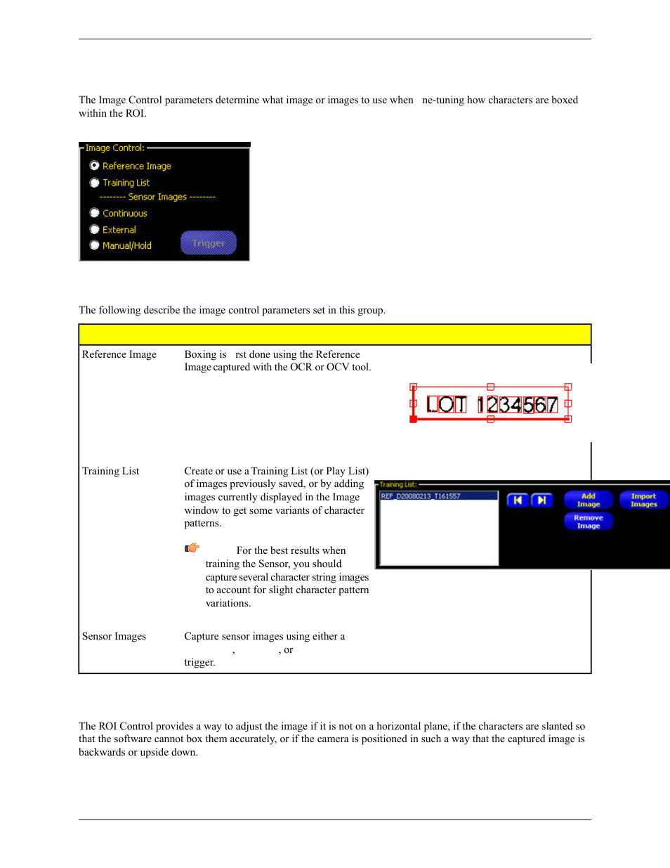 Image control parameters, Roi control calibration | Banner PresencePLUS Pro COLOR—PROII Camera User Manual | Page 214 / 392