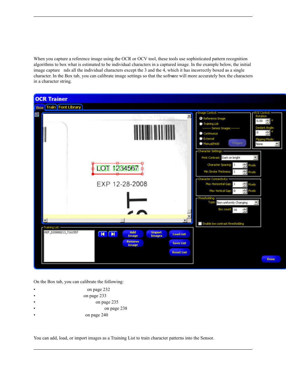 9 trainer, The box tab, Training list | Trainer | Banner PresencePLUS Pro COLOR—PROII Camera User Manual | Page 231 / 392