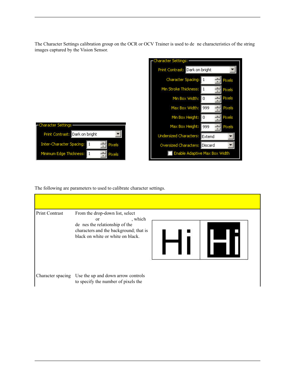 Character settings calibration | Banner PresencePLUS Pro COLOR—PROII Camera User Manual | Page 235 / 392