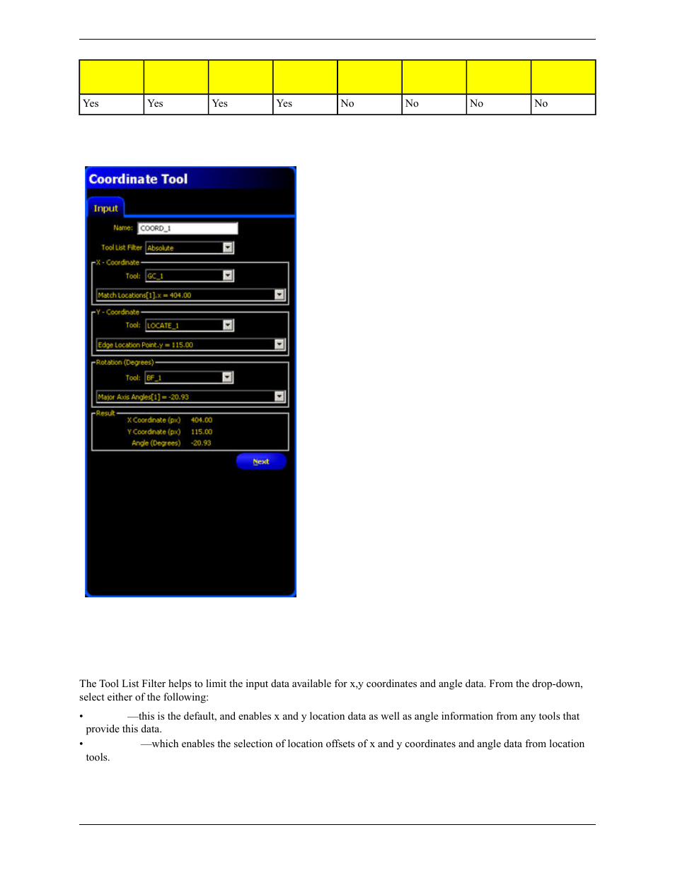 Coordinate tool inputs | Banner PresencePLUS Pro COLOR—PROII Camera User Manual | Page 264 / 392