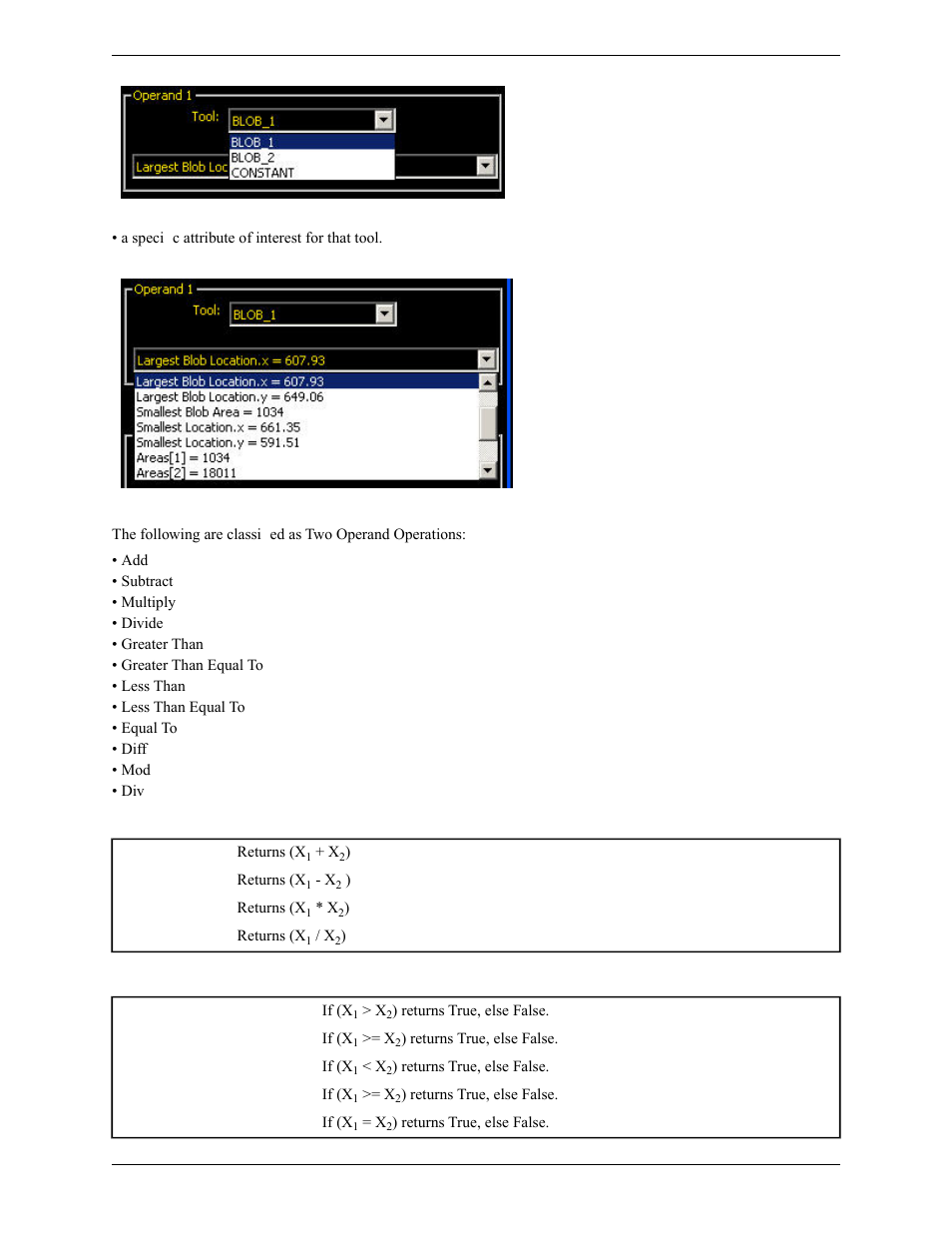 Arithmetic operations, Relational operations | Banner PresencePLUS Pro COLOR—PROII Camera User Manual | Page 269 / 392