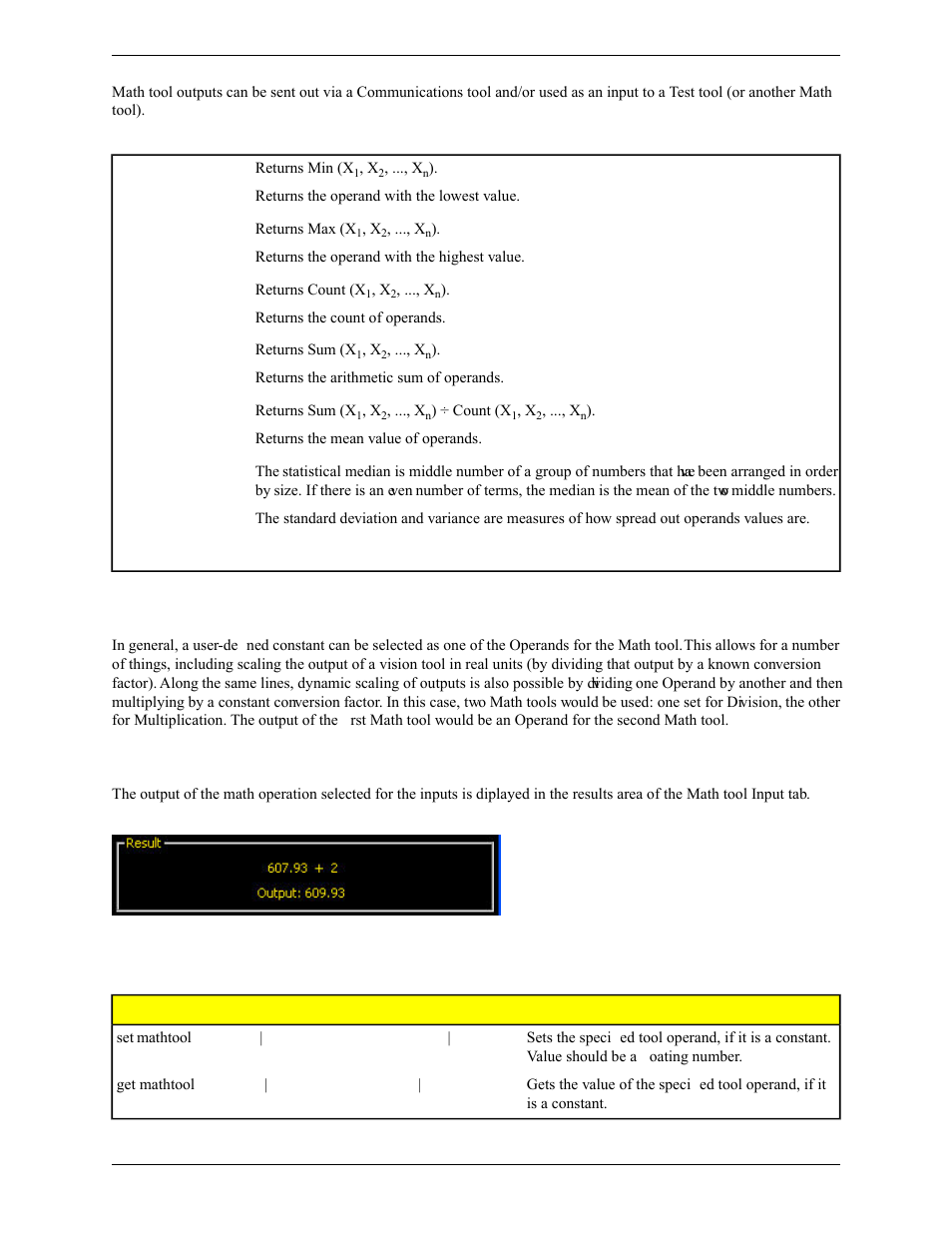 Multiple operand functions, Use of constants, Results | Math tool and the remote command channel (rcc) | Banner PresencePLUS Pro COLOR—PROII Camera User Manual | Page 271 / 392