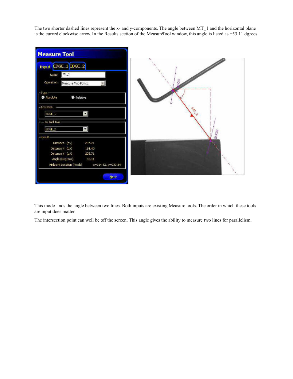 How the tool measures two lines | Banner PresencePLUS Pro COLOR—PROII Camera User Manual | Page 279 / 392