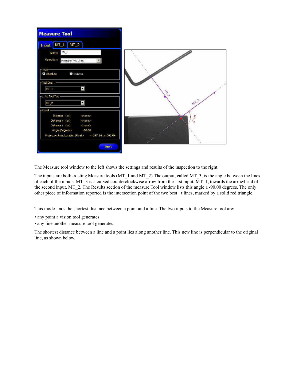 How the tool measures a line and a point | Banner PresencePLUS Pro COLOR—PROII Camera User Manual | Page 280 / 392