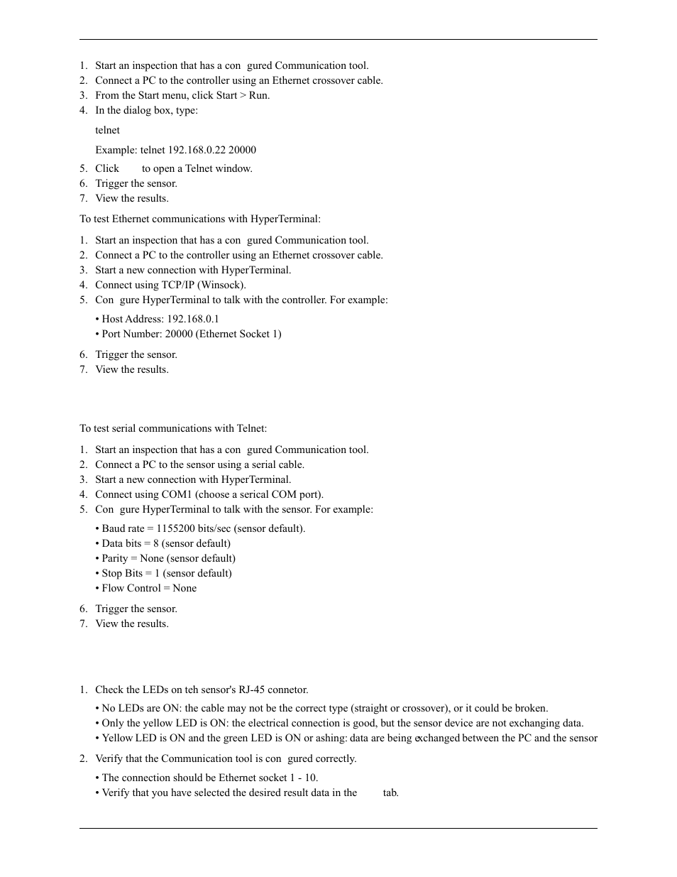 2 testing serial communications, 5 troubleshooting ethernet connections | Banner PresencePLUS Pro COLOR—PROII Camera User Manual | Page 324 / 392