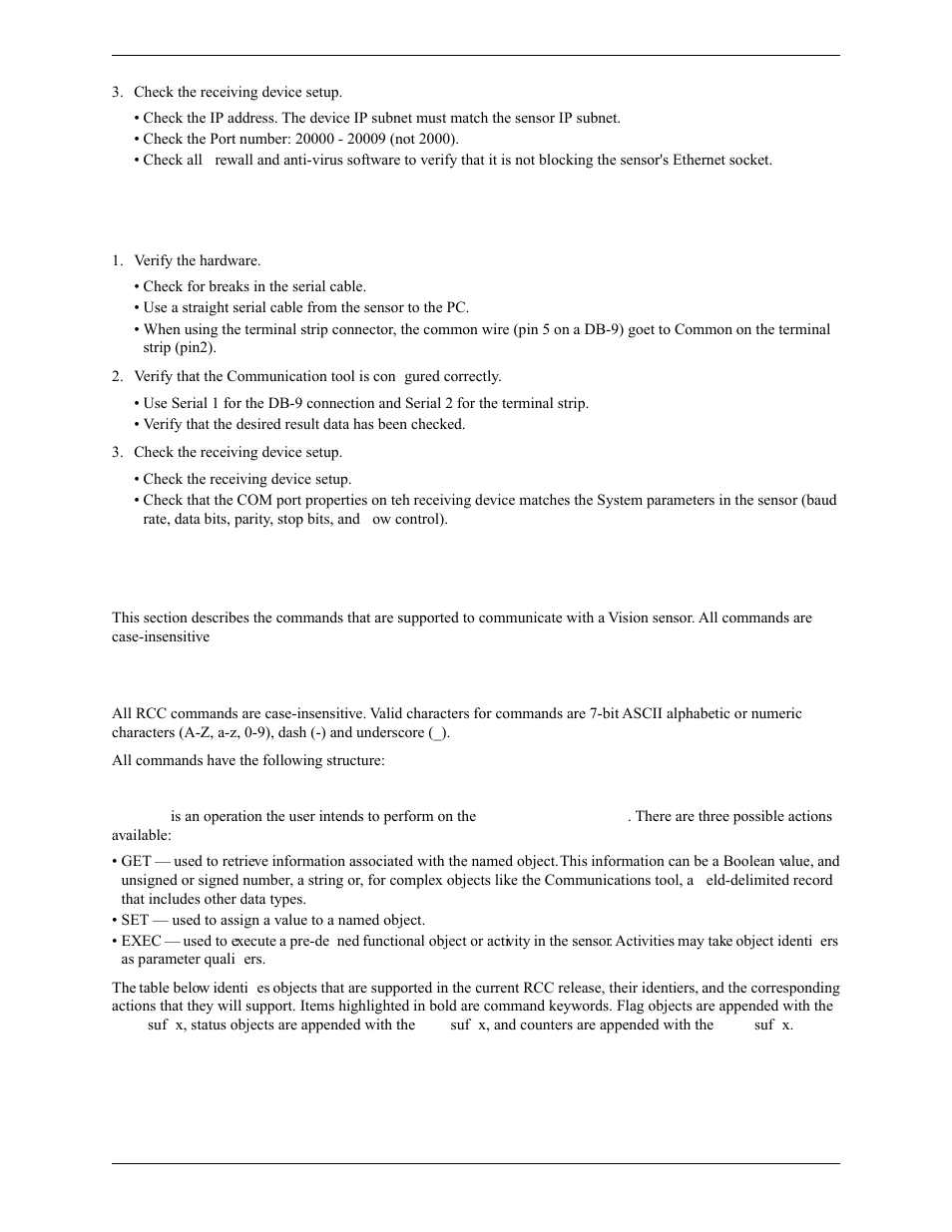 6 troubleshooting serial connections, 7 remote command channel configuration, 1 remote command set | Banner PresencePLUS Pro COLOR—PROII Camera User Manual | Page 325 / 392