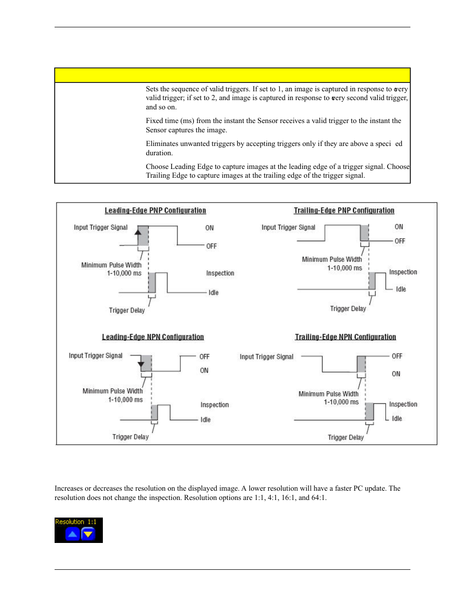 1 trigger settings, 2 resolution, 1 trigger settings 4.4.2 resolution | Banner PresencePLUS Pro COLOR—PROII Camera User Manual | Page 33 / 392