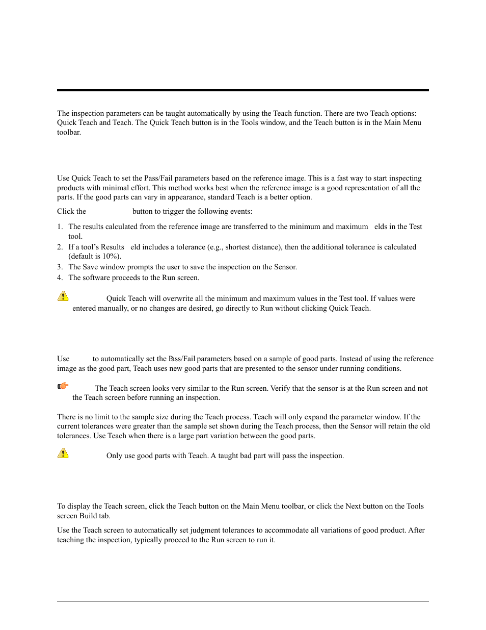 Teach, 1 quick teach, 2 teach | 3 teach screen, Chapter 9: teach, 1 quick teach 9.2 teach 9.3 teach screen, Chapter 9 teach | Banner PresencePLUS Pro COLOR—PROII Camera User Manual | Page 333 / 392
